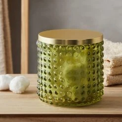 Dunelm Small Bubble Glass Green Storage Jar