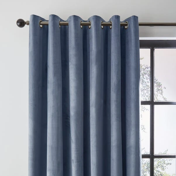 Dunelm Recycled Velour Folkstone Blue Eyelet Curtains 3 Dunelm Recycled Velour Folkstone Blue Eyelet Curtains