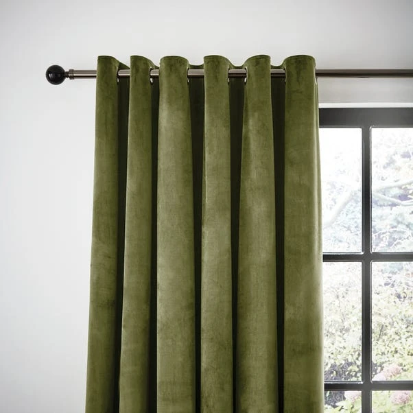 Dunelm Recycled Velour Olive Eyelet Curtains 3 Dunelm Recycled Velour Olive Eyelet Curtains