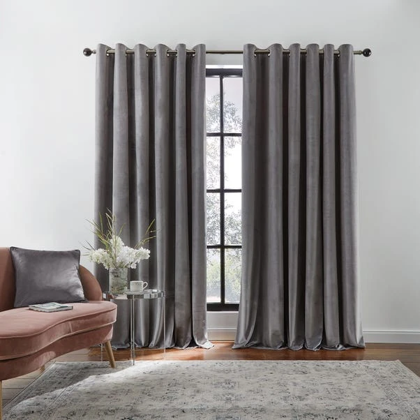 Dunelm Recycled Velour Grey Eyelet Curtains 4 Dunelm Recycled Velour Grey Eyelet Curtains - Image 2