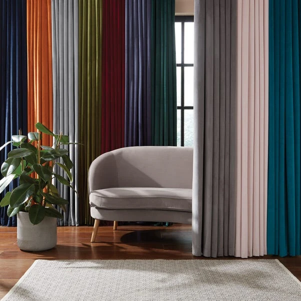 Dunelm Recycled Velour Grey Eyelet Curtains 6 Dunelm Recycled Velour Grey Eyelet Curtains - Image 4