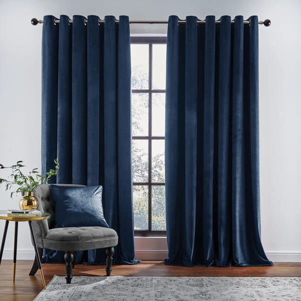 Dunelm Recycled Velour Ink Eyelet Curtains 4 Dunelm Recycled Velour Ink Eyelet Curtains - Image 2