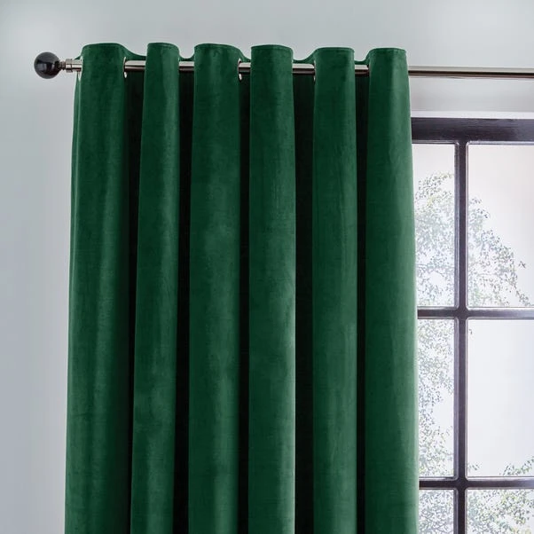Dunelm Recycled Velour Bottle Green Eyelet Curtains 3 Dunelm Recycled Velour Bottle Green Eyelet Curtains