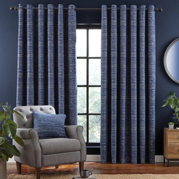 Dunelm Chenille Calvert Navy Eyelet Curtains 4 Dunelm Chenille Calvert Navy Eyelet Curtains - Image 2