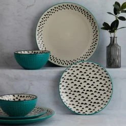 Dunelm Global Teal 12 Piece Dinner Set