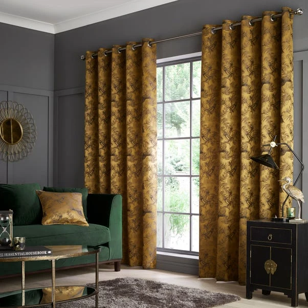 Dunelm Crane Old Gold Eyelet Curtains 4 Dunelm Crane Old Gold Eyelet Curtains - Image 2