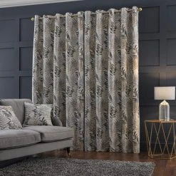 Dunelm Leaf Jacquard Grey Blackout Eyelet Curtains 11 Dunelm Leaf Jacquard Grey Blackout Eyelet Curtains -Dunelm Sales Store 30737223 alt04