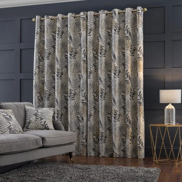 Dunelm Leaf Jacquard Grey Blackout Eyelet Curtains 6 Dunelm Leaf Jacquard Grey Blackout Eyelet Curtains - Image 4