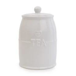 Dunelm White Hearts Tea Canister