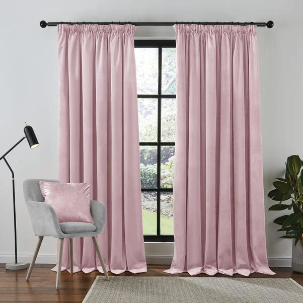 Dunelm Recycled Velour Blush Pencil Pleat Curtains 4 Dunelm Recycled Velour Blush Pencil Pleat Curtains - Image 2