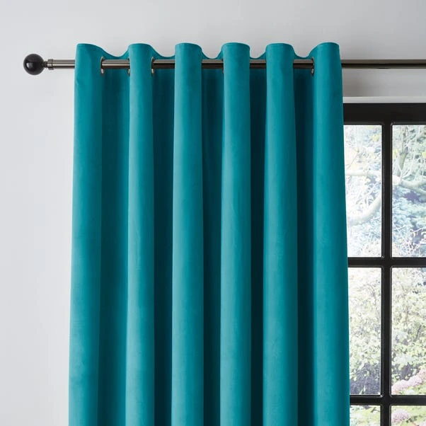 Dunelm Recycled Velour Teal Eyelet Curtains 3 Dunelm Recycled Velour Teal Eyelet Curtains