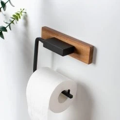 Dunelm Fulton Wood Black Toilet Roll Holder