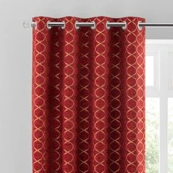 Luxury Collection Chenille Ogee Red Eyelet Curtains