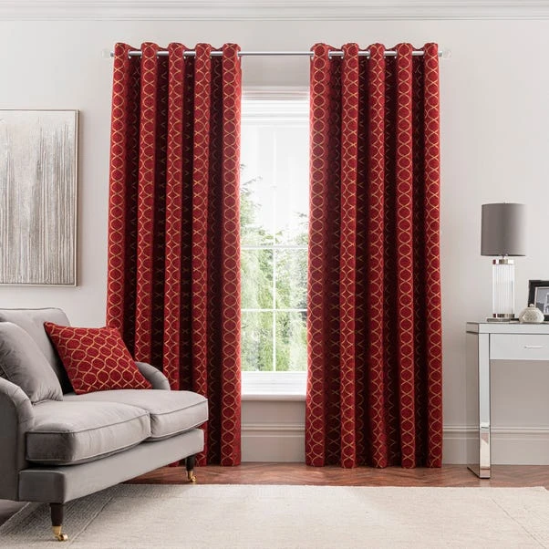 Luxury Collection Chenille Ogee Red Eyelet Curtains 4 Luxury Collection Chenille Ogee Red Eyelet Curtains - Image 2