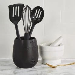 Dunelm Faces Utensil Pot Black