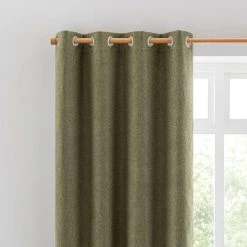 Dunelm Luna Brushed Olive Blackout Eyelet Curtains