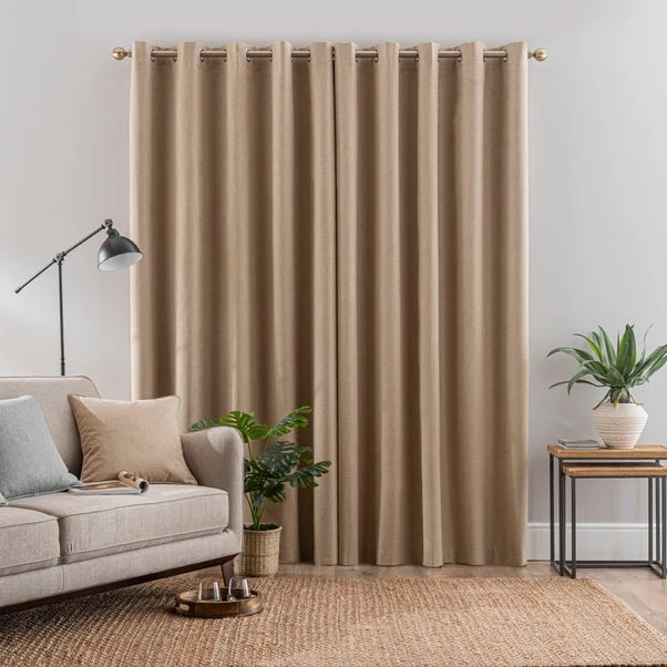 Dunelm Luna Brushed Dark Sand Blackout Eyelet Curtains 6 Dunelm Luna Brushed Dark Sand Blackout Eyelet Curtains - Image 4