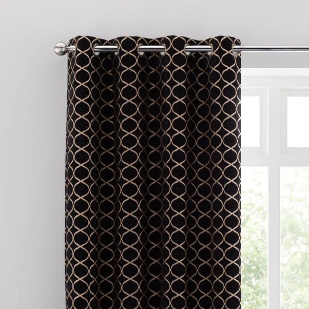 Luxury Collection Chenille Ogee Black Eyelet Curtains 3 Luxury Collection Chenille Ogee Black Eyelet Curtains