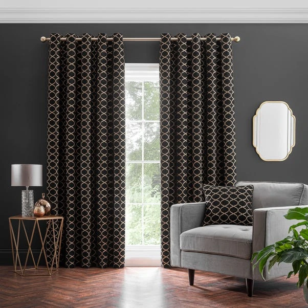 Luxury Collection Chenille Ogee Black Eyelet Curtains 4 Luxury Collection Chenille Ogee Black Eyelet Curtains - Image 2