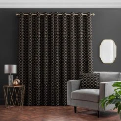 Luxury Collection Chenille Ogee Black Eyelet Curtains 11 Luxury Collection Chenille Ogee Black Eyelet Curtains -Dunelm Sales Store 30754600 alt04