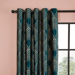 Dunelm Geo Foil Peacock Eyelet Curtains