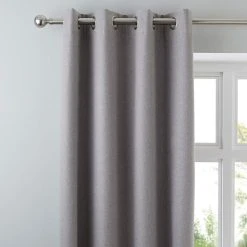Dunelm Luna Brushed Mid Grey Blackout Eyelet Curtains