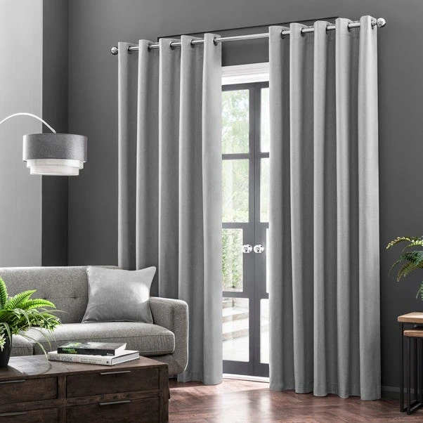 Dunelm Luna Brushed Mid Grey Blackout Eyelet Curtains 4 Dunelm Luna Brushed Mid Grey Blackout Eyelet Curtains - Image 2