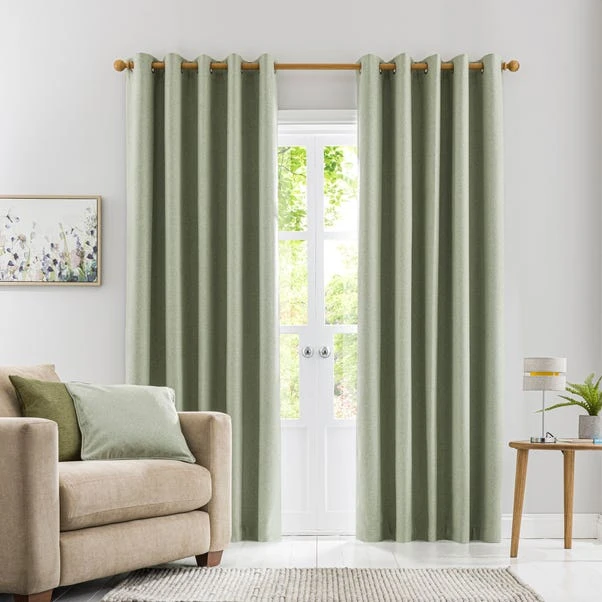 Dunelm Luna Brushed Sage Blackout Eyelet Curtains 4 Dunelm Luna Brushed Sage Blackout Eyelet Curtains - Image 2