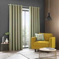 Elements Kansas Stripe Chartreuse Eyelet Curtains