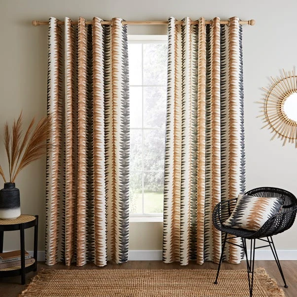 Dunelm Global Stripe Camel Eyelet Curtains 4 Dunelm Global Stripe Camel Eyelet Curtains - Image 2
