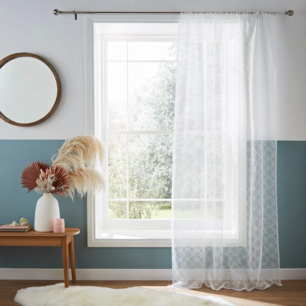 Dunelm Pretty Boho Tile Burnout Slot Top Voile 4 Dunelm Pretty Boho Tile Burnout Slot Top Voile - Image 2