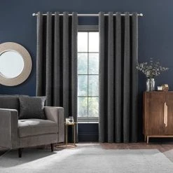 Dunelm Textured Chenille Graphite Eyelet Curtains 9 Dunelm Textured Chenille Graphite Eyelet Curtains -Dunelm Sales Store 30755473 alt01