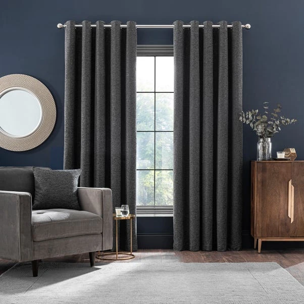 Dunelm Textured Chenille Graphite Eyelet Curtains 4 Dunelm Textured Chenille Graphite Eyelet Curtains - Image 2