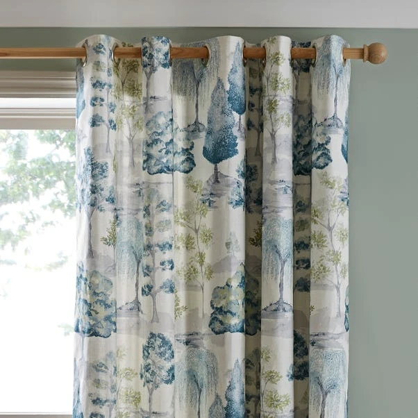 Dunelm Watercolour Trees Teal Eyelet Curtains 3 Dunelm Watercolour Trees Teal Eyelet Curtains