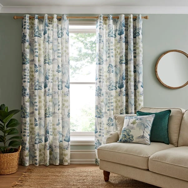 Dunelm Watercolour Trees Teal Eyelet Curtains 4 Dunelm Watercolour Trees Teal Eyelet Curtains - Image 2