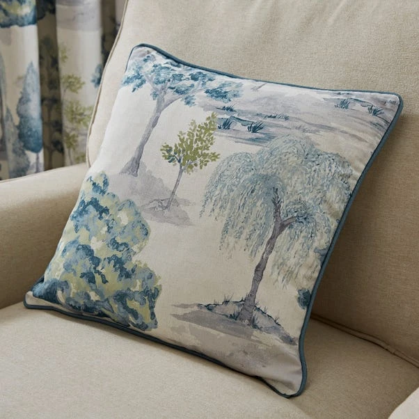 Dunelm Watercolour Trees Teal Eyelet Curtains 6 Dunelm Watercolour Trees Teal Eyelet Curtains - Image 4