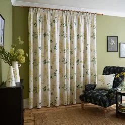 Natural History Museum Marsh Botanical Ochre Pencil Pleat Curtains -Dunelm Sales Store 30755549 alt04