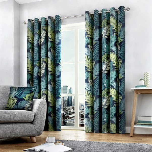 Fusion Tropical Teal Eyelet Curtains 4 Fusion Tropical Teal Eyelet Curtains - Image 2