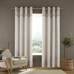 Catherine Lansfield Melville Woven Texture Natural Eyelet Curtains
