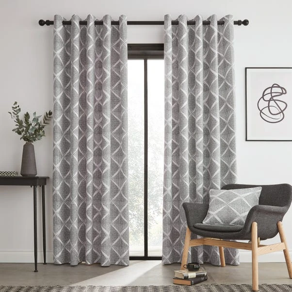 Catherine Lansfield Geo Textured Diamond Grey Eyelet Curtains 4 Catherine Lansfield Geo Textured Diamond Grey Eyelet Curtains - Image 2