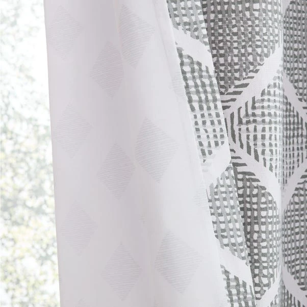 Catherine Lansfield Geo Textured Diamond Grey Eyelet Curtains 6 Catherine Lansfield Geo Textured Diamond Grey Eyelet Curtains - Image 4
