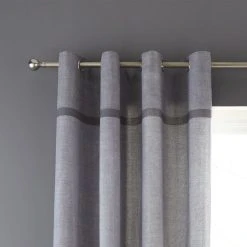 Catherine Lansfield Melville Woven Texture Grey Eyelet Curtains
