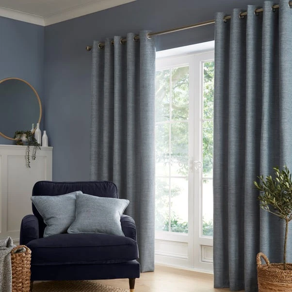 Churchgate Swithland Herringbone Ashley Blue Eyelet Curtains 4 Churchgate Swithland Herringbone Ashley Blue Eyelet Curtains - Image 2