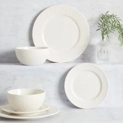 Dunelm Linear Embossed 12 Piece Dinner Set
