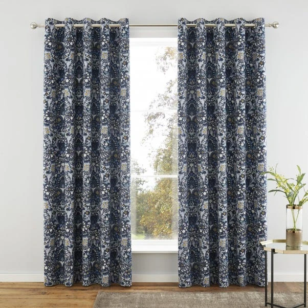 Dunelm Hardwick Blue Blackout Eyelet Curtains 4 Dunelm Hardwick Blue Blackout Eyelet Curtains - Image 2