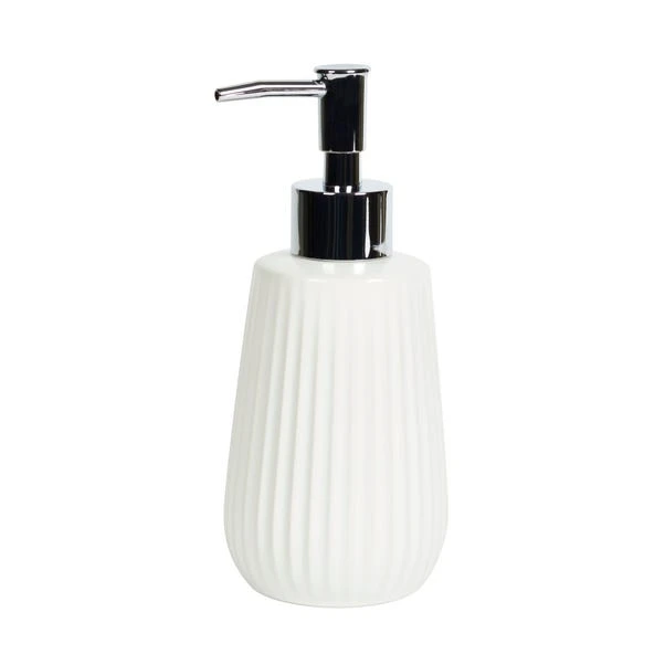 Dunelm Ceramic Ribbed White Lotion Dispenser 4 Dunelm Ceramic Ribbed White Lotion Dispenser - Image 2