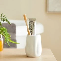 Dunelm Ceramic Ribbed White Tumbler