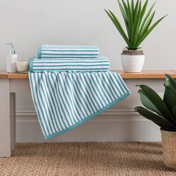 Dunelm Kingfisher And Mint Striped Towel 8 Dunelm Kingfisher And Mint Striped Towel - Image 6