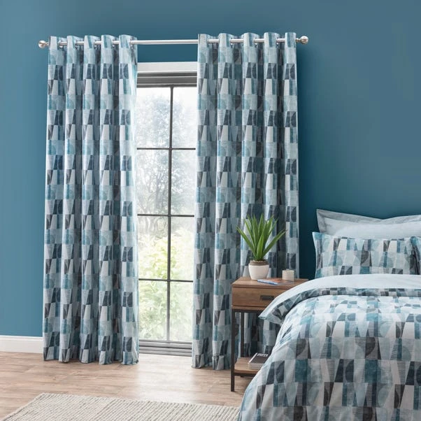 Elements Iver Geo Teal Blackout Eyelet Curtains 3 Elements Iver Geo Teal Blackout Eyelet Curtains