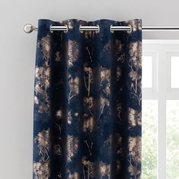 Dunelm Velour Tree Print Navy Eyelet Curtains 3 Dunelm Velour Tree Print Navy Eyelet Curtains